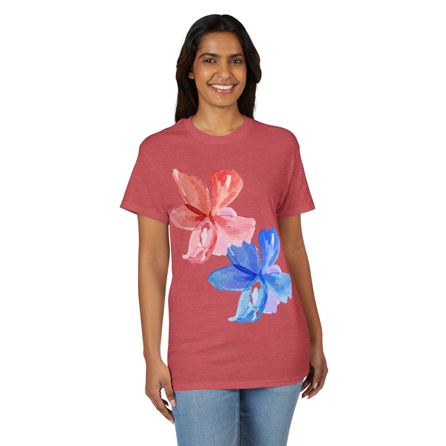 Floral Watercolor Tee — Pink & Blue Petal Graphic T-Shirt