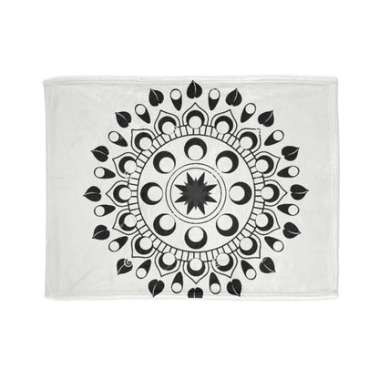 Mandala Moon Phases Blanket — Black & White Boho Throw