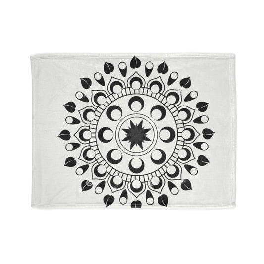 Mandala Moon Phases Blanket — Black & White Boho Throw