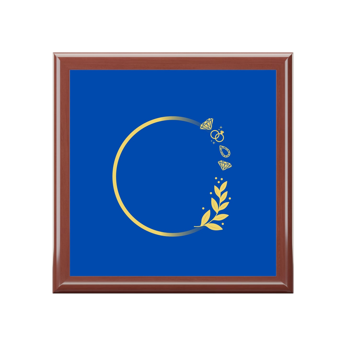 Blue & Gold Floral Ring Jewelry Box – Elegant Keepsake Box for Rings, Earrings & Gifts