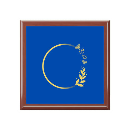 Blue & Gold Floral Ring Jewelry Box – Elegant Keepsake Box for Rings, Earrings & Gifts