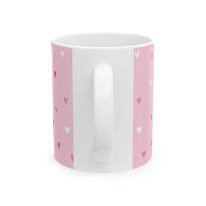 Valentine Tic-Tac-Toe Ceramic Mug — "You Win My Heart" Pink Heart Coffee Cup (11oz/15oz)