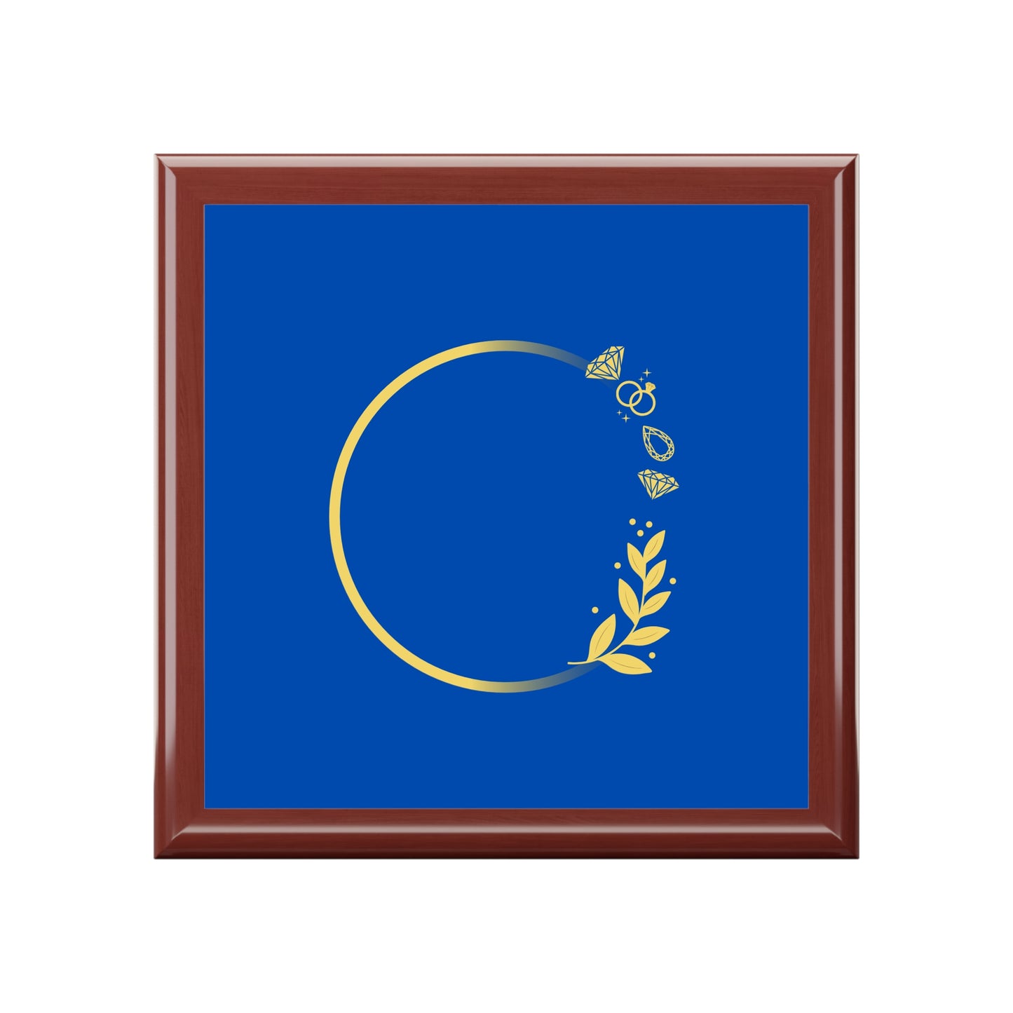 Blue & Gold Floral Ring Jewelry Box – Elegant Keepsake Box for Rings, Earrings & Gifts