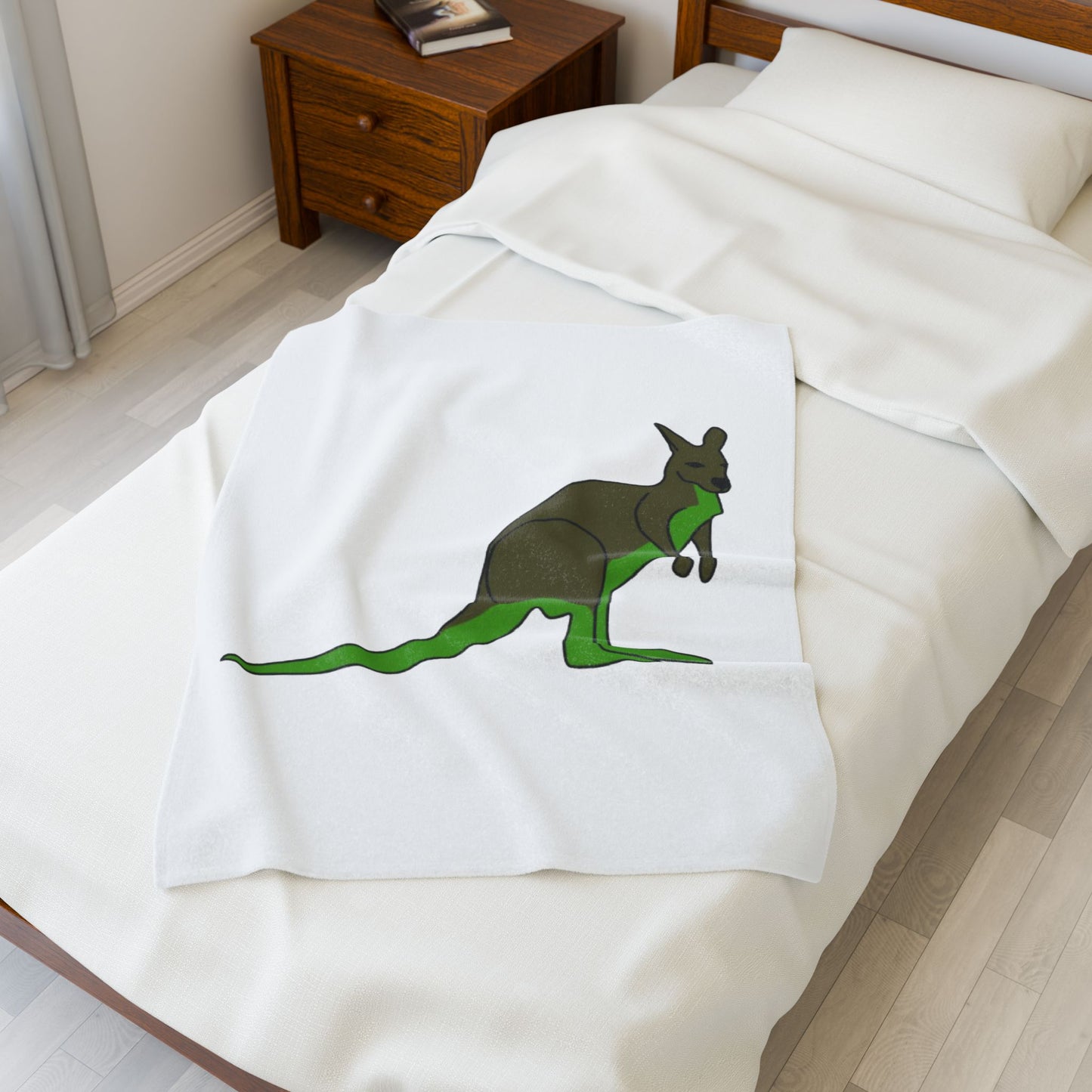 Kangaroo Graphic Velveteen Plush Blanket – Cute Green Marsupial Throw for Kids & Animal Lovers