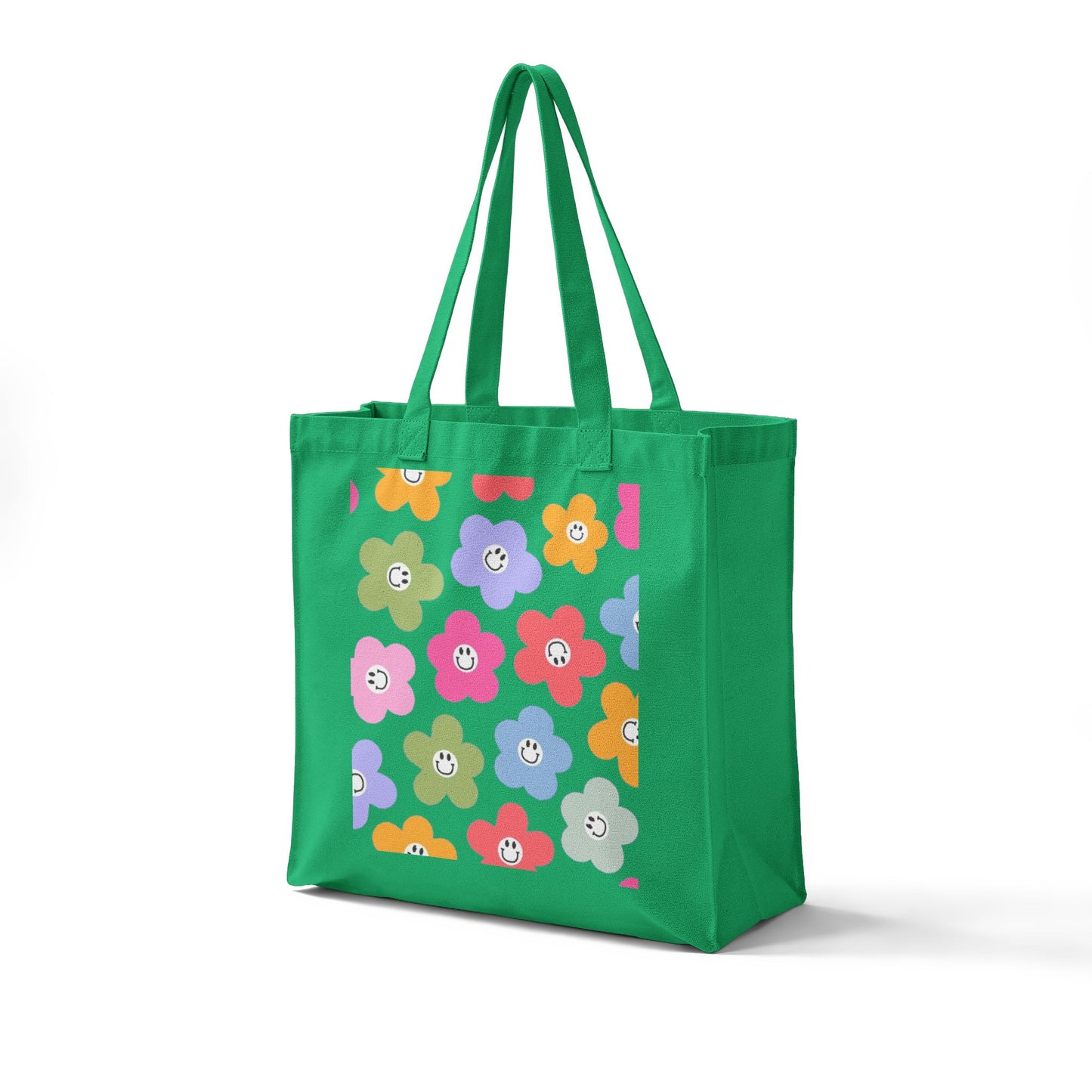 Happy Faces Floral Canvas Tote — Reusable Grocery & Market Bag