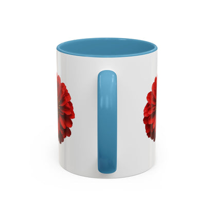 Red Zinnia Accent Coffee Mug — Floral Ceramic Tea Cup (11/15 oz)