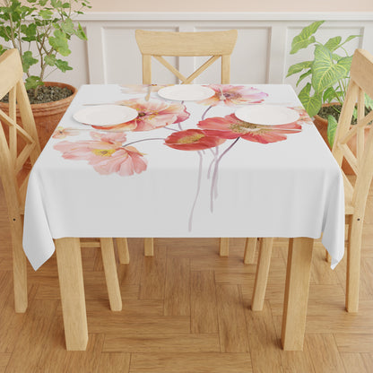 Floral Poppy Tablecloth — Watercolor Pink Poppy Table Linen for Spring & Bridal