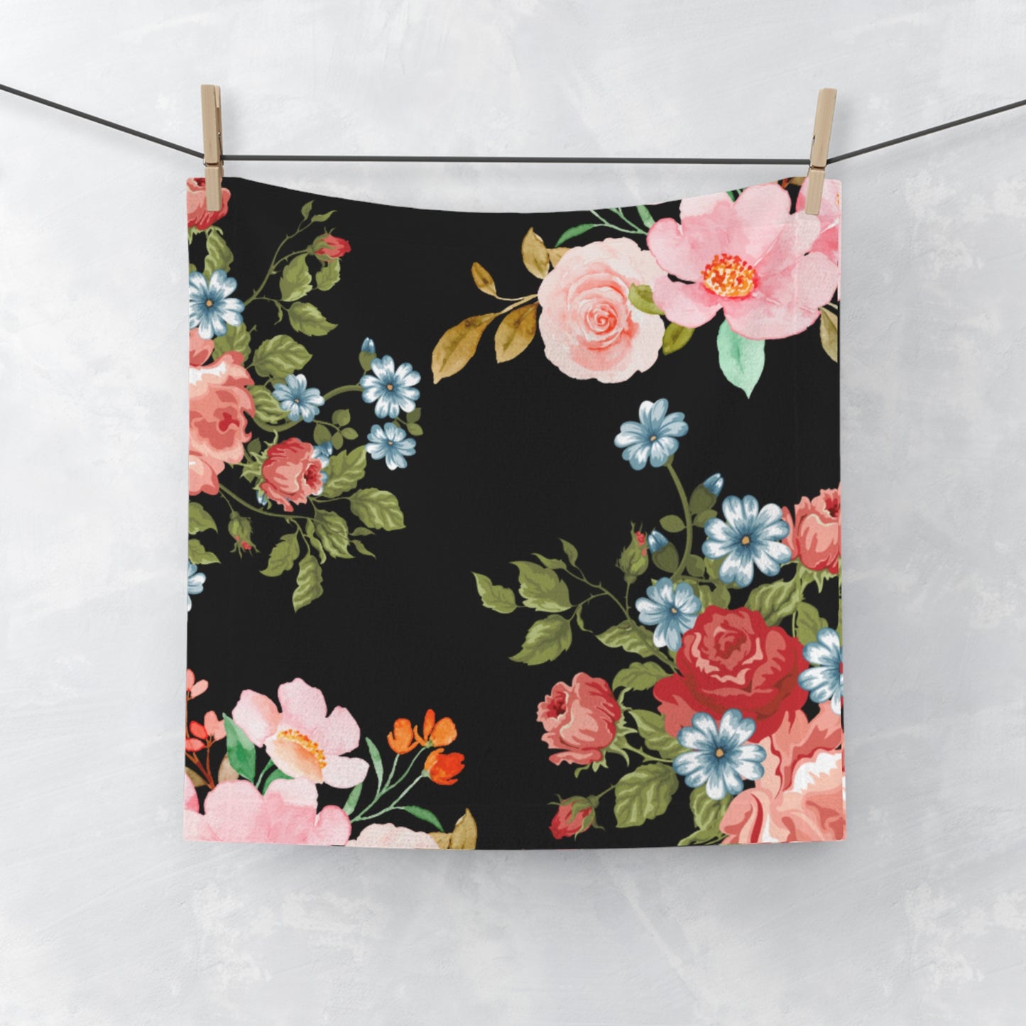 Floral Noir Face Towel — Vintage Rose Garden Hand Towel