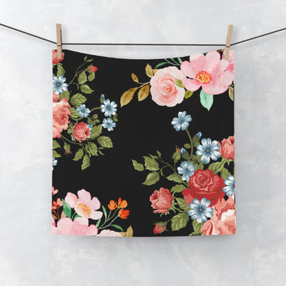 Floral Noir Face Towel — Vintage Rose Garden Hand Towel