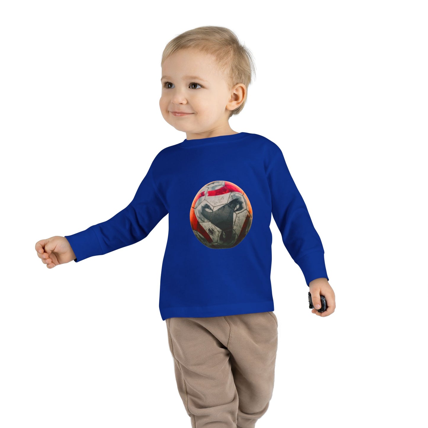 Toddler Long Sleeve Tee — Colorful Soccer Ball Graphic Kids Shirt