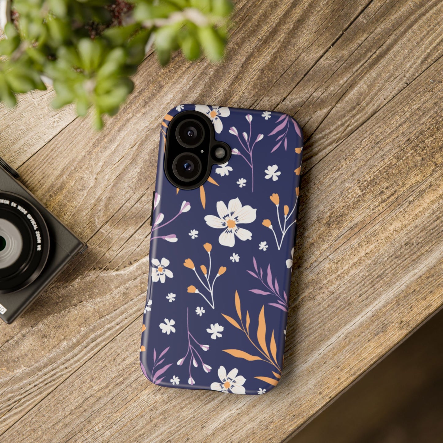Floral Navy Tough Phone Case — Protective Floral iPhone Cover