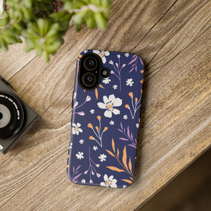 Floral Navy Tough Phone Case — Protective Floral iPhone Cover