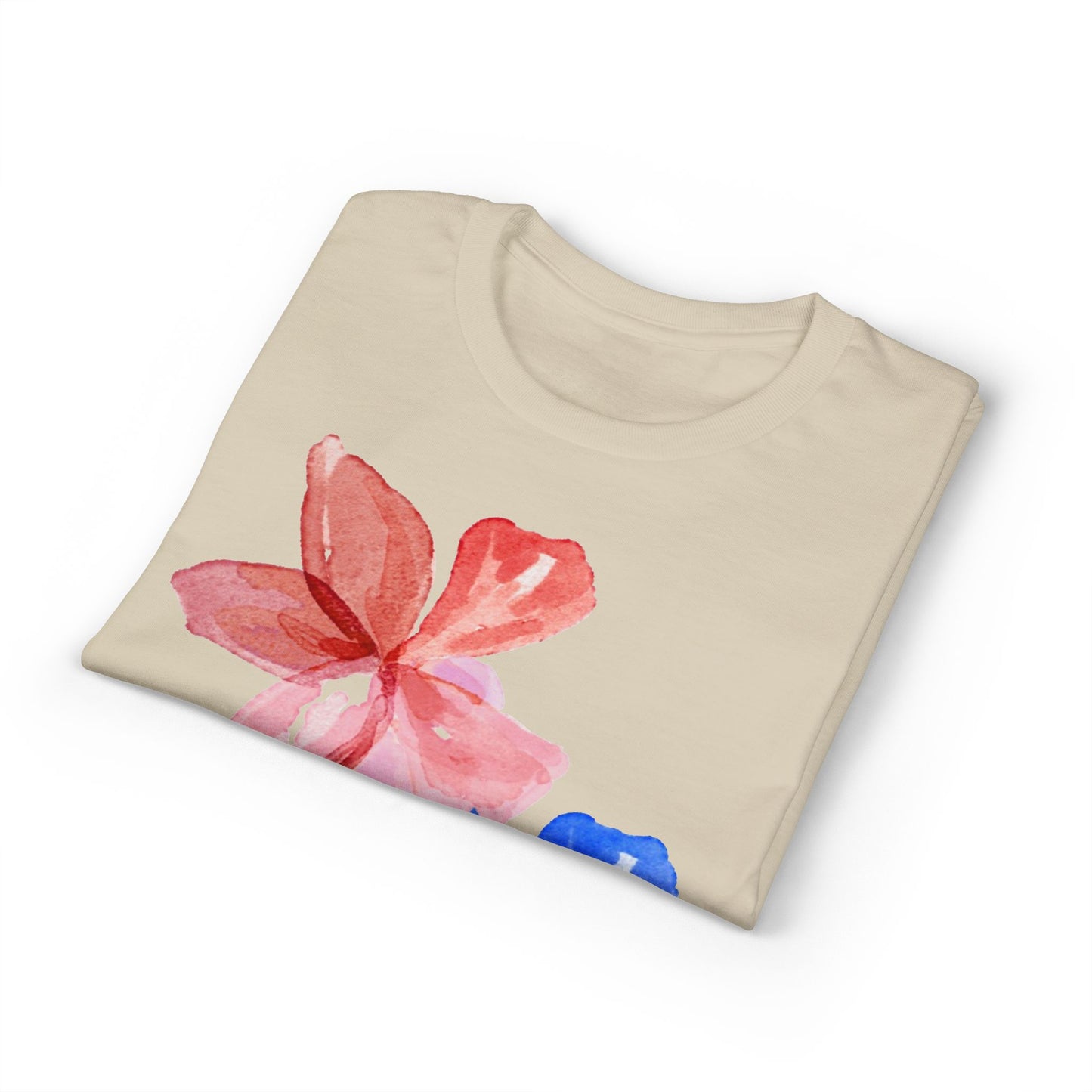Floral Watercolor Tee — Pink & Blue Petal Graphic T-Shirt