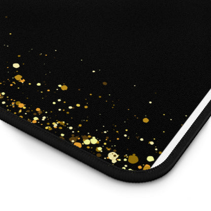Gold Glitter Edge Desk Mat — Black Glamorous Mousepad for Office & Home