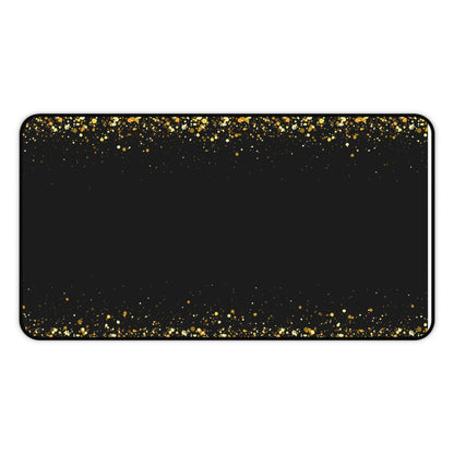Gold Glitter Edge Desk Mat — Black Glamorous Mousepad for Office & Home