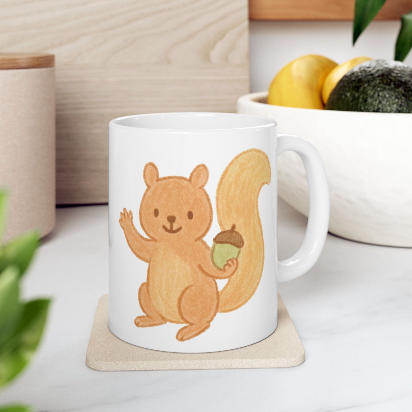 Cute Waving Squirrel Ceramic Mug — Adorable Coffee Tea Cup (11oz & 15oz)