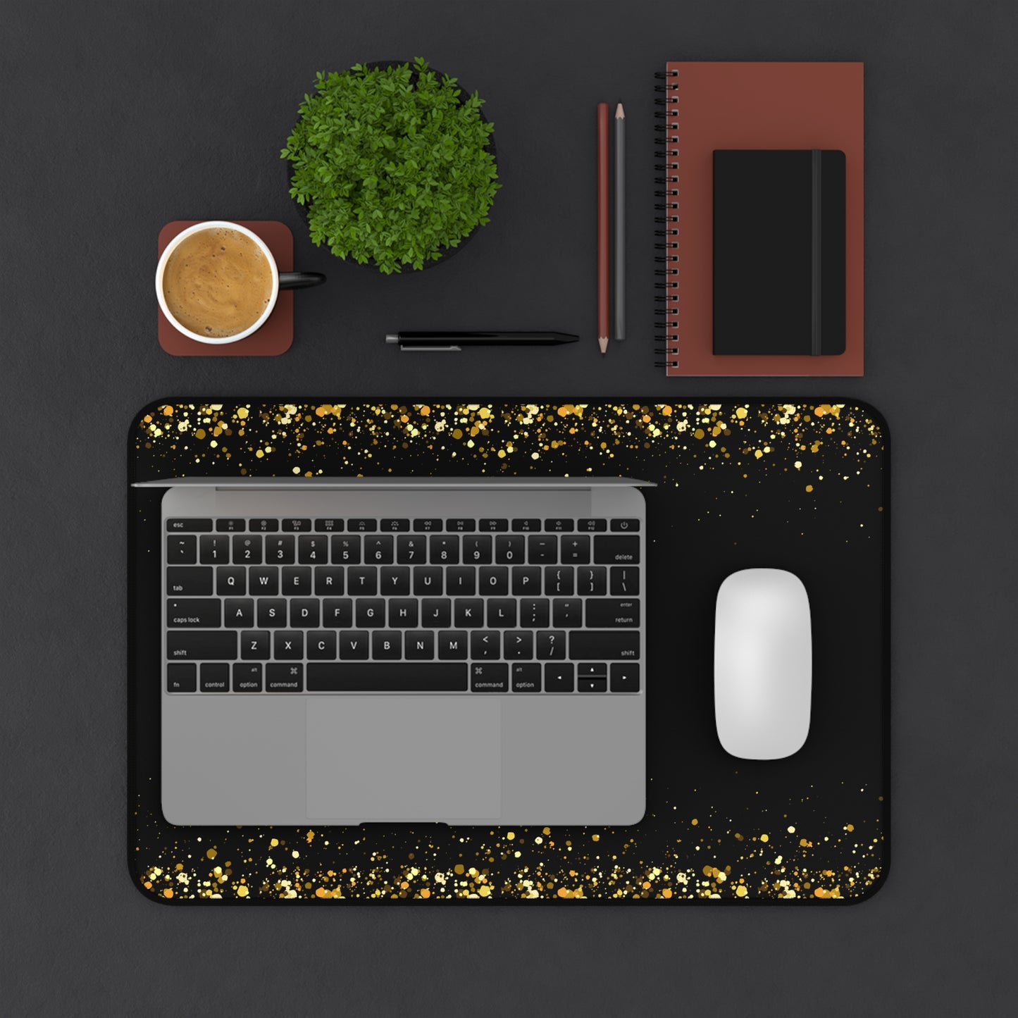 Black & Gold Glitter Desk Mat — Elegant Sparkle Mousepad for Office & Home