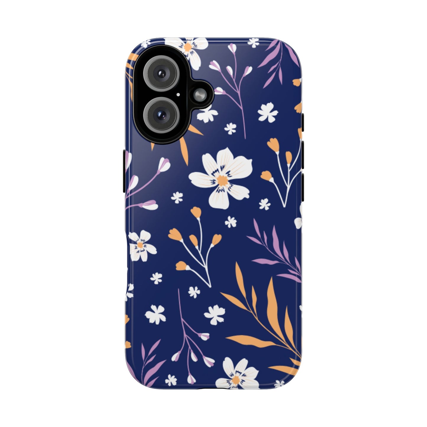 Floral Navy Tough Phone Case — Protective Floral iPhone Cover