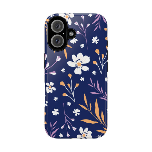 Floral Navy Tough Phone Case — Protective Floral iPhone Cover
