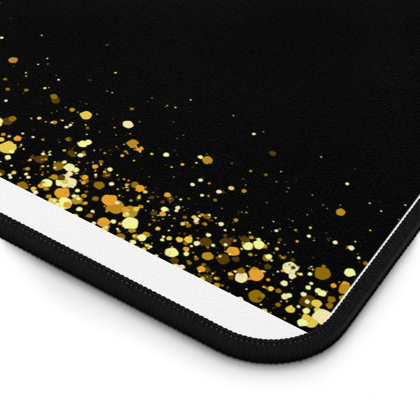 Gold Glitter Edge Desk Mat — Black Glamorous Mousepad for Office & Home