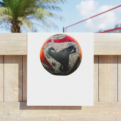 Soccer Ball Beach Towel — Vintage Red & Orange Football Design