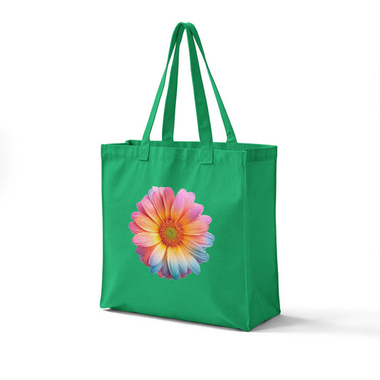 Rainbow Daisy Canvas Tote Bag — Reusable Grocery & Market Bag
