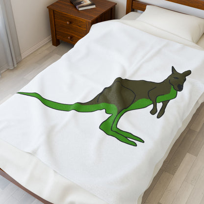 Kangaroo Graphic Velveteen Plush Blanket – Cute Green Marsupial Throw for Kids & Animal Lovers