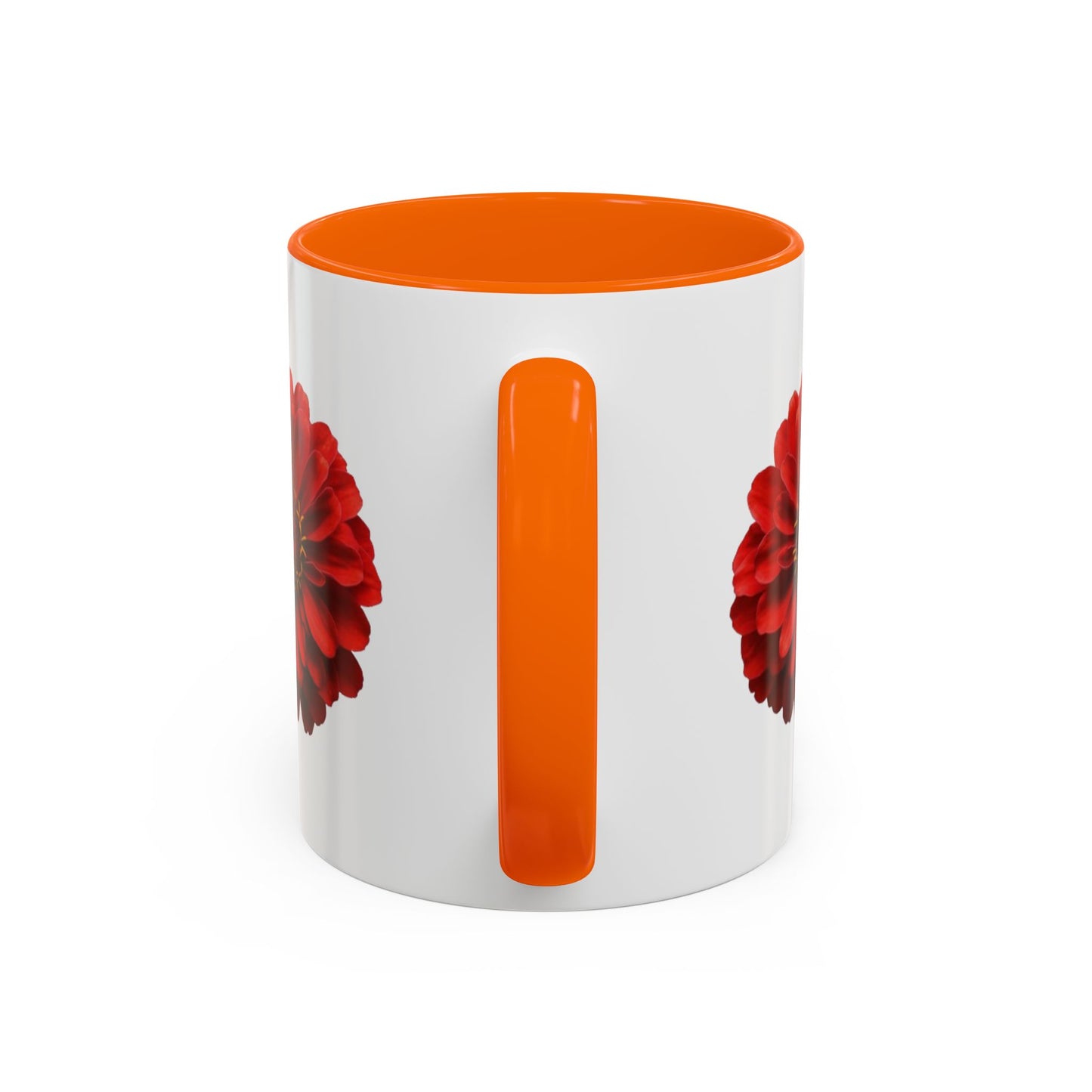 Red Zinnia Accent Coffee Mug — Floral Ceramic Tea Cup (11/15 oz)