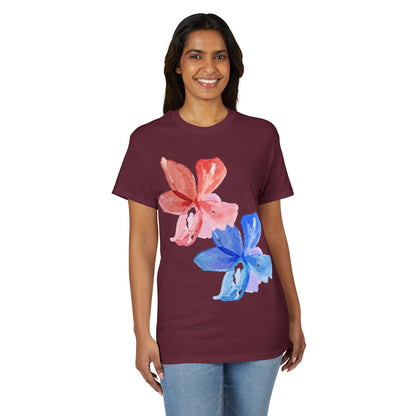 Floral Watercolor Tee — Pink & Blue Petal Graphic T-Shirt