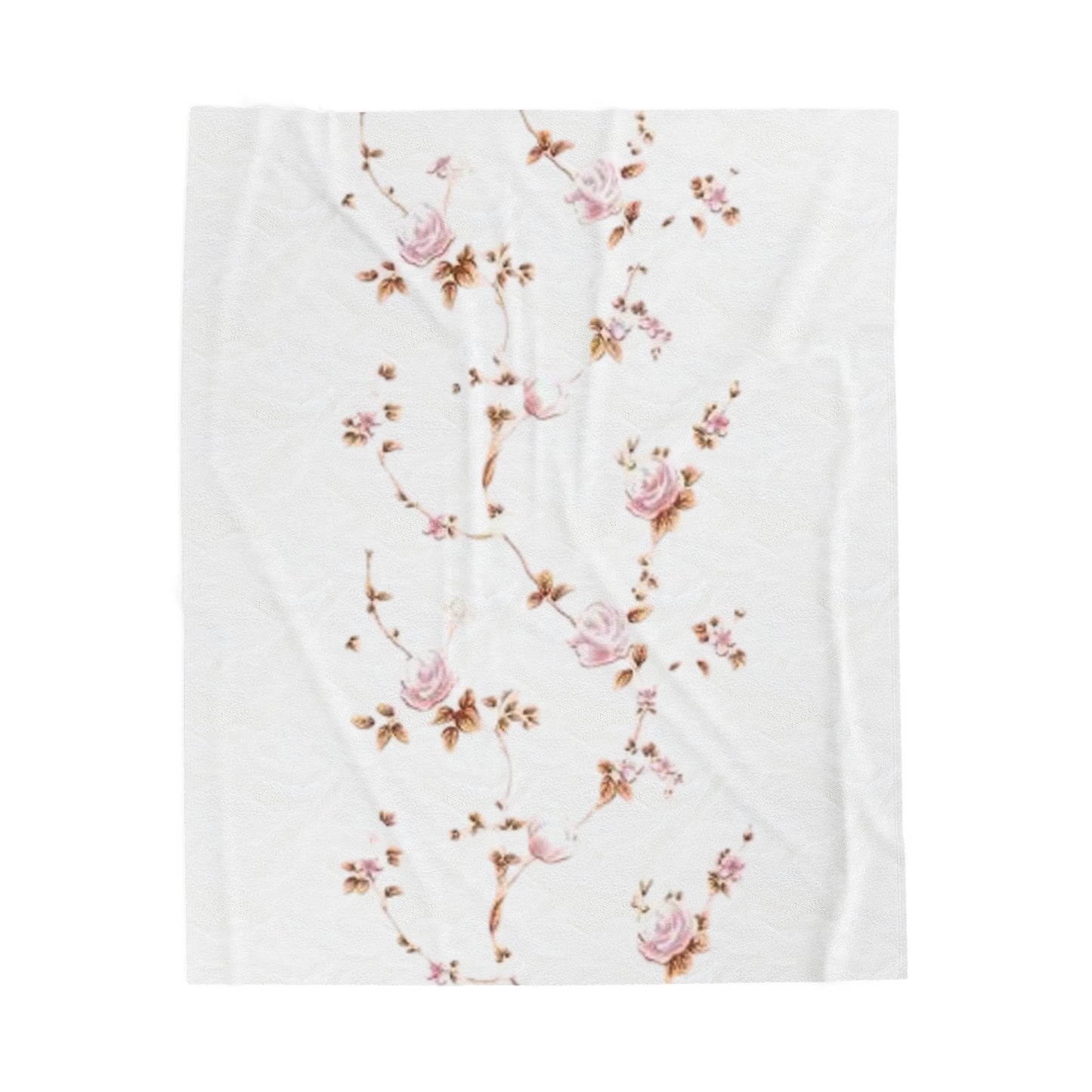 Floral Velveteen Plush Blanket – Vintage Pink Rose Throw, Soft Cozy Floral Bedding Gift