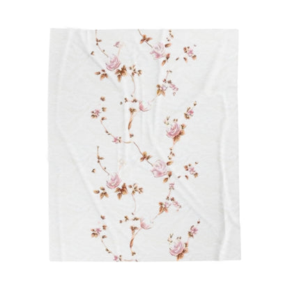 Floral Velveteen Plush Blanket – Vintage Pink Rose Throw, Soft Cozy Floral Bedding Gift