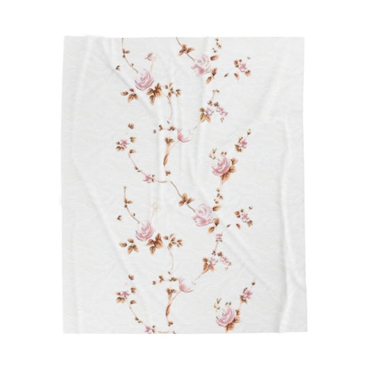Floral Velveteen Plush Blanket – Vintage Pink Rose Throw, Soft Cozy Floral Bedding Gift
