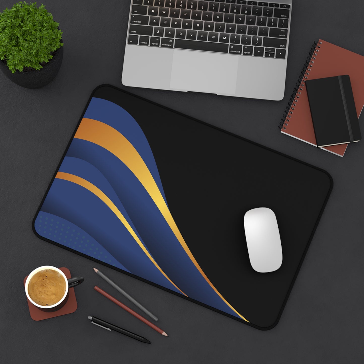 Desk Mat — Sleek Navy & Gold Wave Gaming/Office Mouse Pad