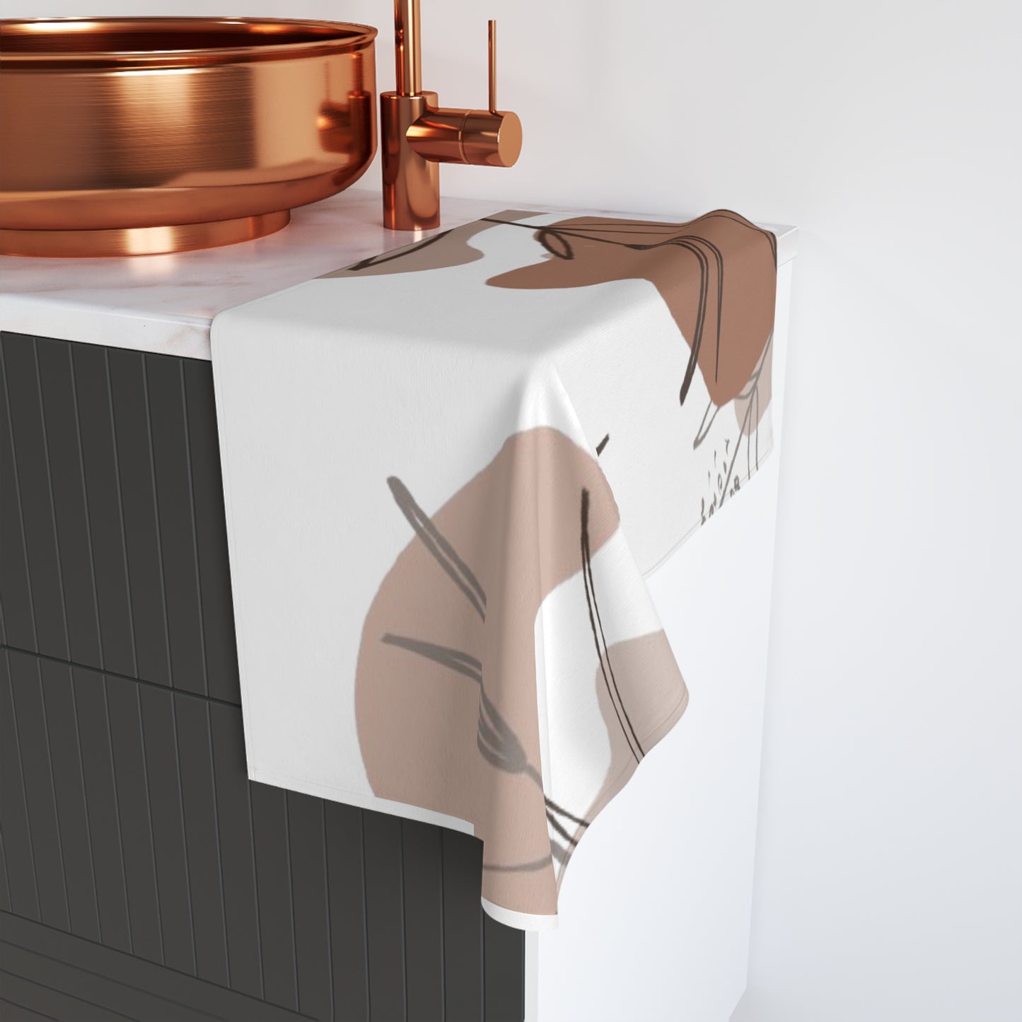 Abstract Neutral Leaf Hand Towel — Earth Tone Botanical Bathroom Décor