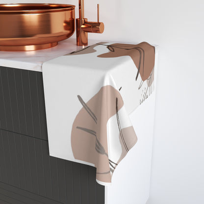 Abstract Neutral Leaf Hand Towel — Earth Tone Botanical Bathroom Décor