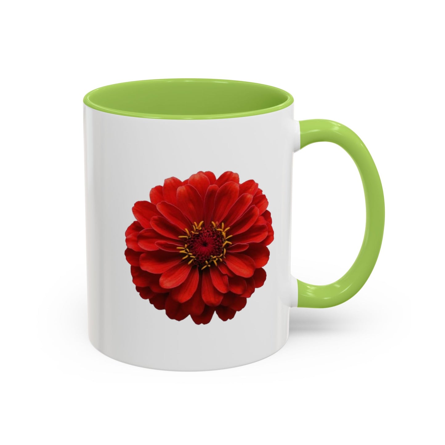 Red Zinnia Accent Coffee Mug — Floral Ceramic Tea Cup (11/15 oz)