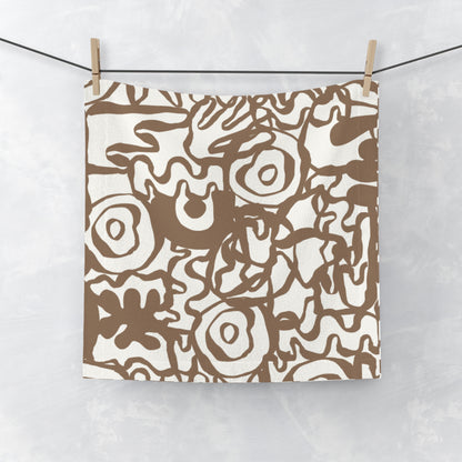 Face Towel — Abstract Floral Brown Pattern