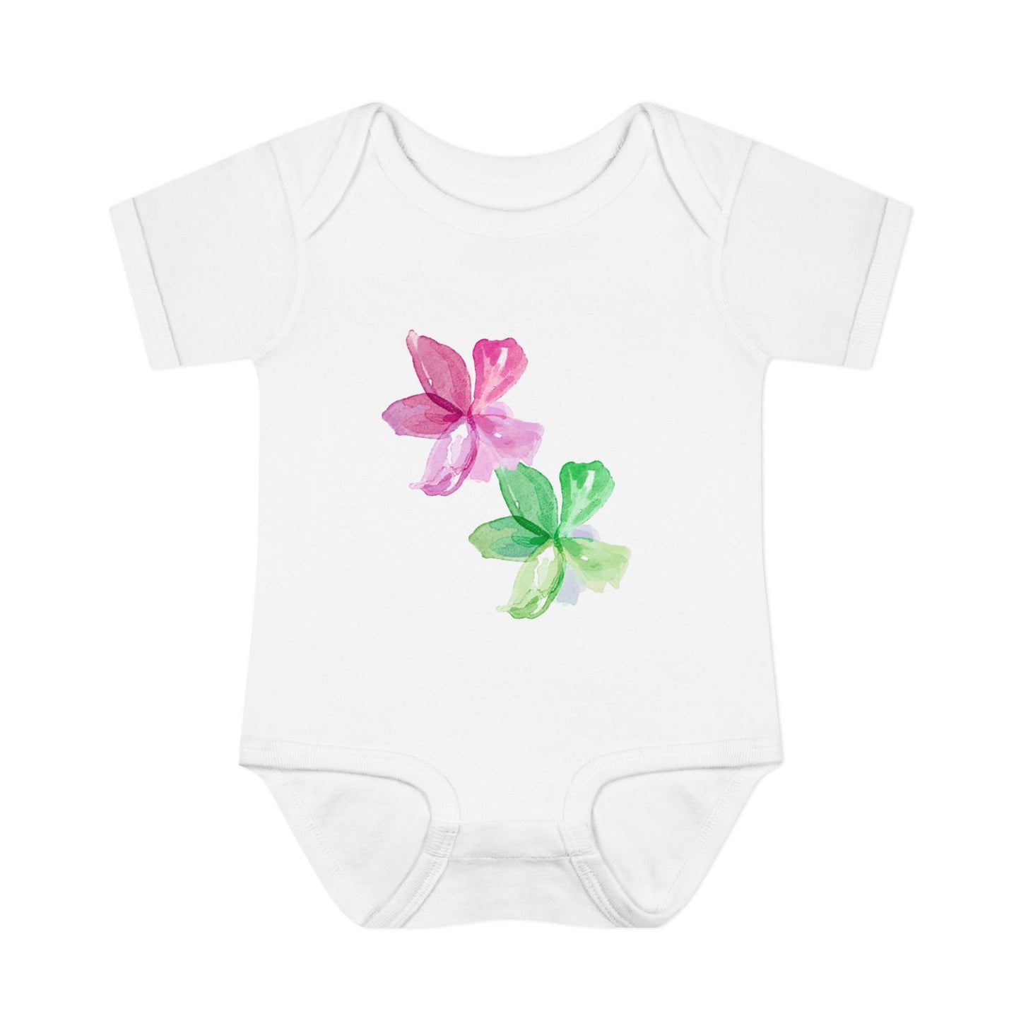 Floral Watercolor Baby Bodysuit – Pink & Green Blossom Infant Onesie
