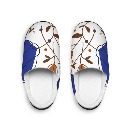 Blue Floral Women's Indoor Slippers — Cozy Slip-On House Shoes
