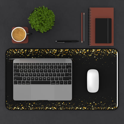 Gold Glitter Edge Desk Mat — Black Glamorous Mousepad for Office & Home