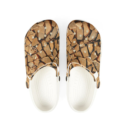 Woodpile Clog Shoes — Cozy Cabin Log Print EVA Foam Clogs