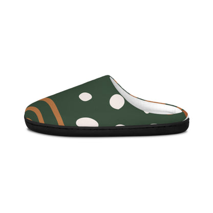 Women's Indoor Slippers — Green Abstract Dot & Curve Cozy House Slippers