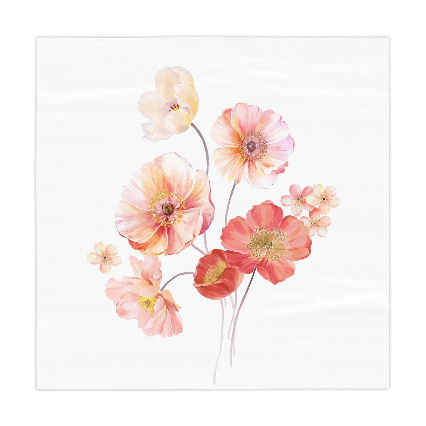Floral Poppy Tablecloth — Watercolor Pink Poppy Table Linen for Spring & Bridal
