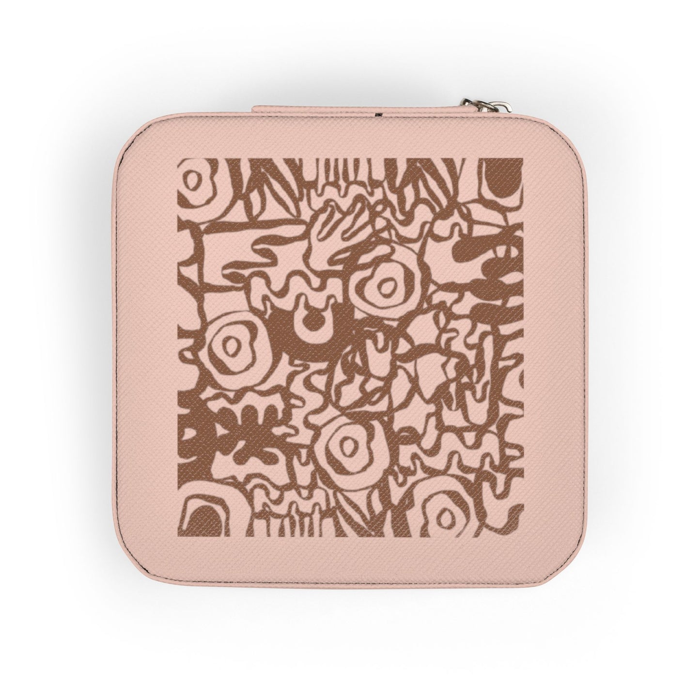 Compact Pink Jewelry Travel Case — Portable Organizer with Ring Rolls & Compartments