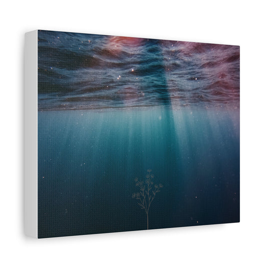 Underwater Lightscape Matte Canvas Wall Art — Ocean Depths with Faint Plant Silhouette
