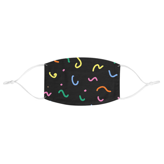 Confetti Doodle Face Mask — Colorful Abstract Pattern on Black