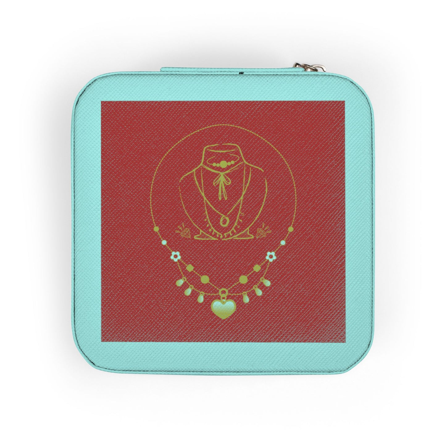 Travel Jewelry Case — Red Gold Necklace Design Compact Organizer