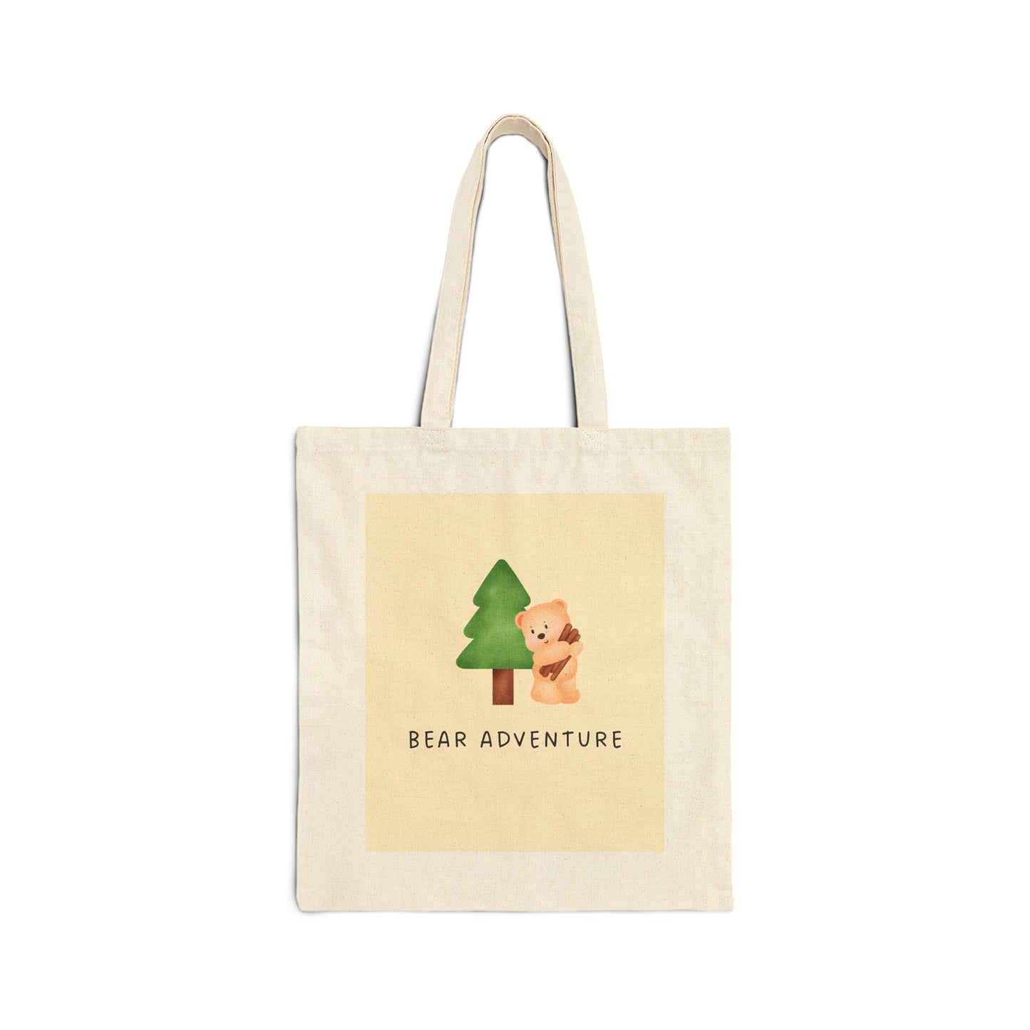 Bear Adventure Canvas Tote — Cute Bear & Tree Eco Shopper Bag