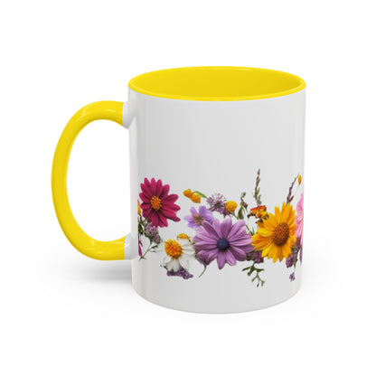 Floral Border Accent Coffee Mug — Colorful Daisy Bouquet 11/15oz