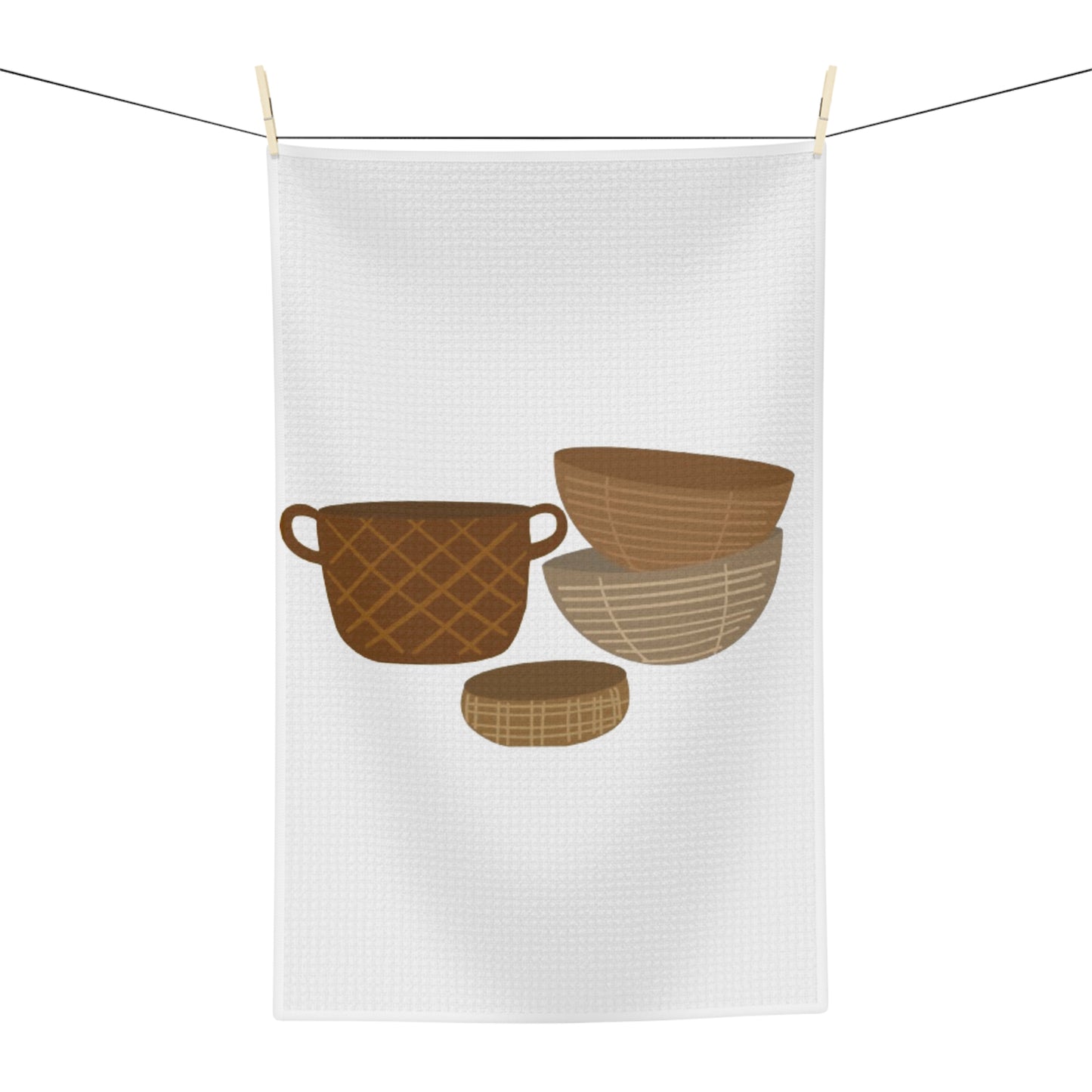 Kitchen Tea Towel — Rustic Woven Bowls Illustration